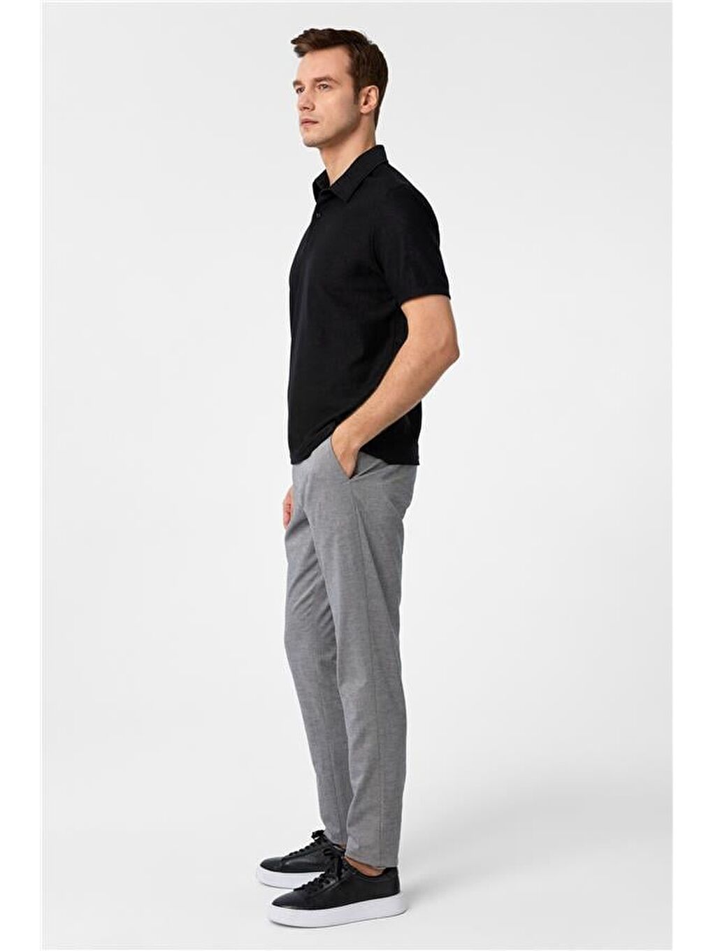 Siyah Regular Düz Polo Yaka Tişört-3