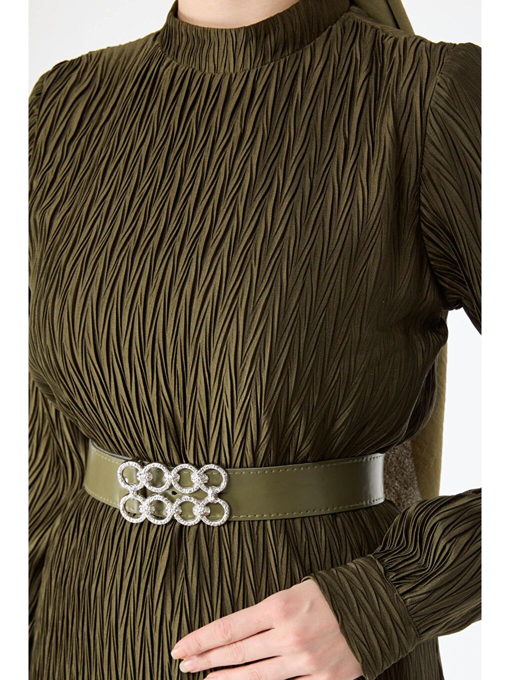 Hakim Yaka Kadın Haki Abiye Elbise - 24398-4