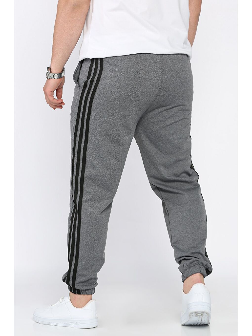 Gri Erkek Bel Ve Paça Lastikli Yan Şerit Detaylı Eşofman Altı-2