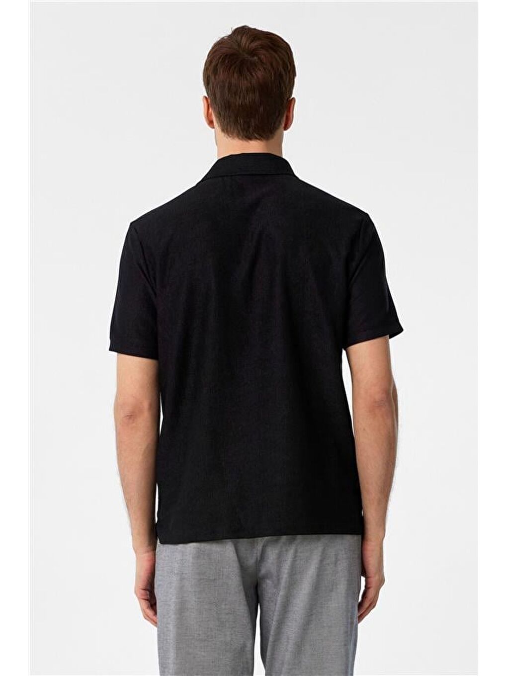 Siyah Regular Düz Polo Yaka Tişört-4