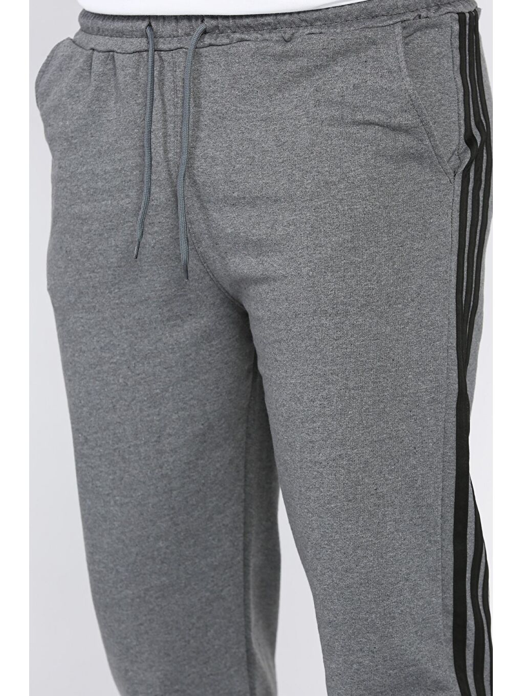 Gri Erkek Bel Ve Paça Lastikli Yan Şerit Detaylı Eşofman Altı-3