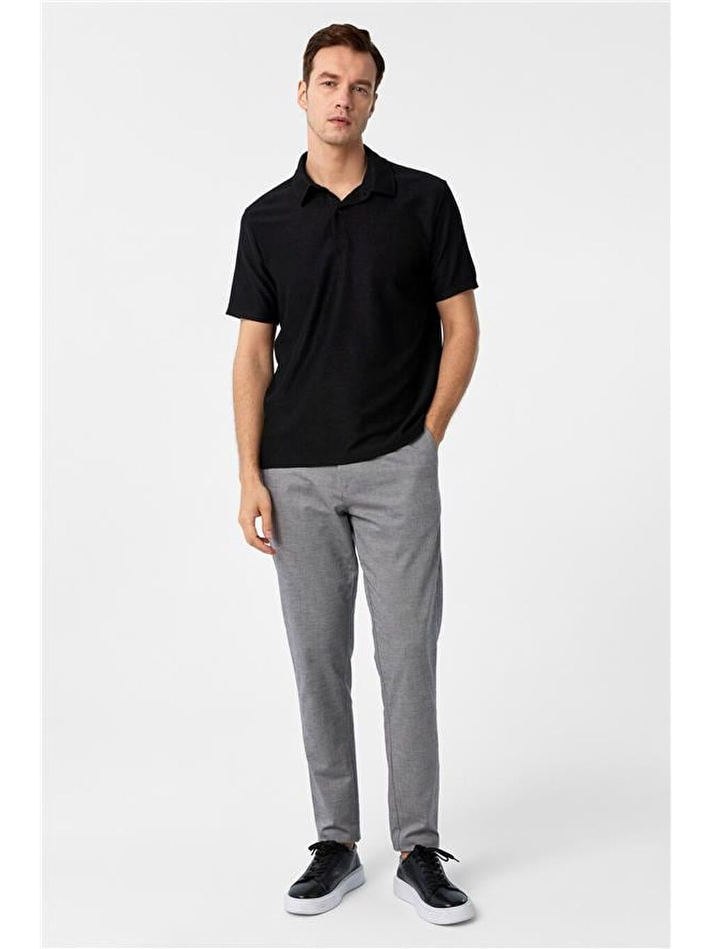 Siyah Regular Düz Polo Yaka Tişört-5