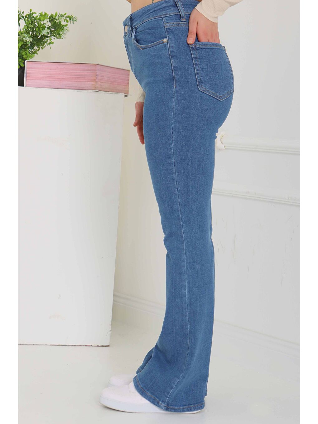 İspanyol Paça Jean Pantolon Mavi   26825-5