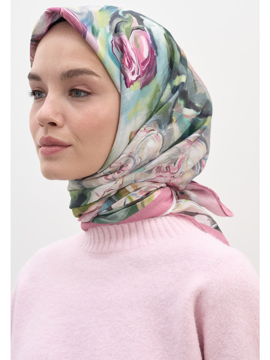 Nerıssa Desen Pamuklu Viskon Eşarp Pembe-2