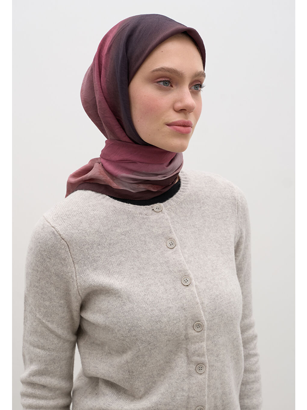 Ombre Desen Pamuklu Viskon Eşarp Bordo