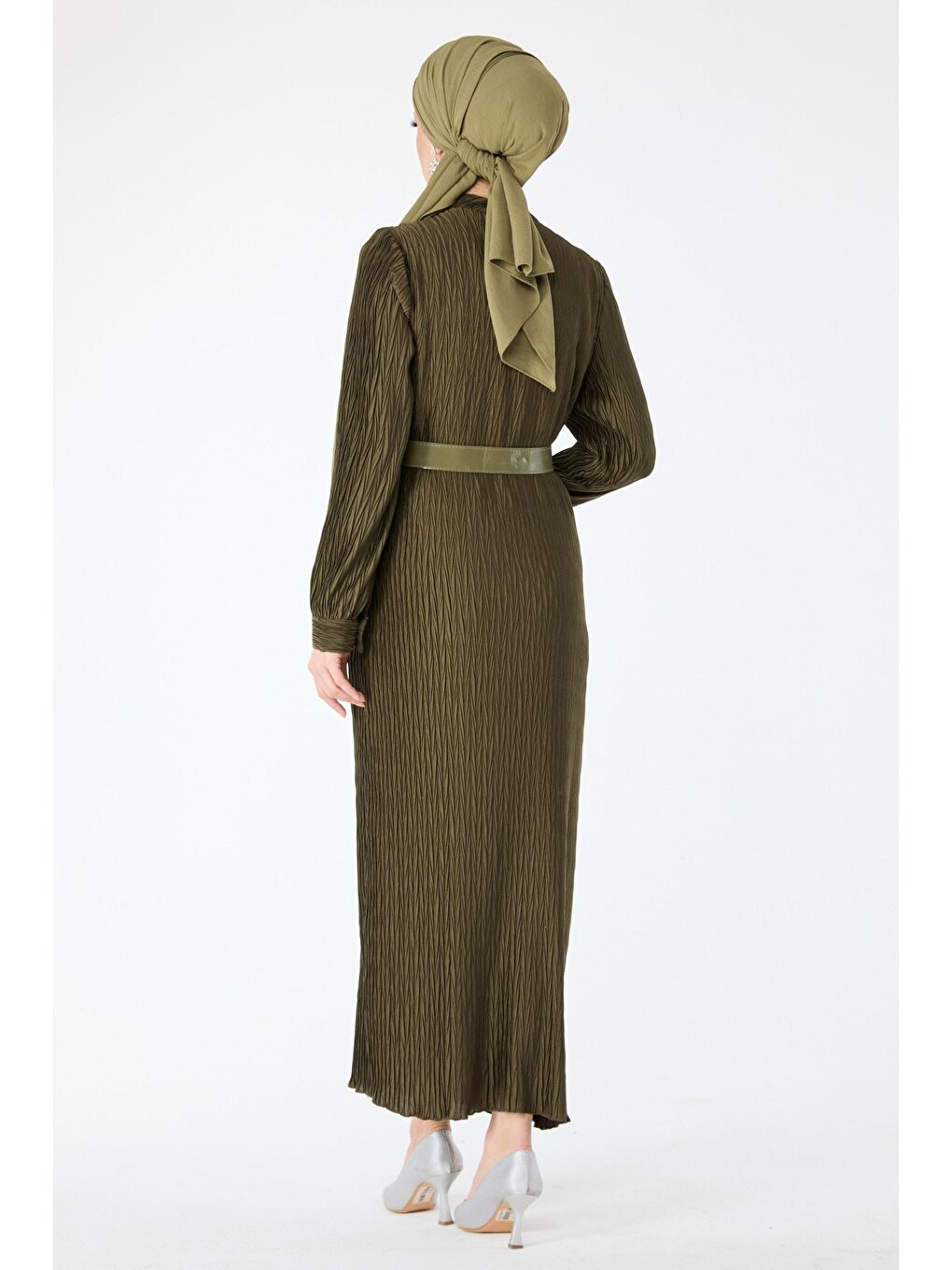 Hakim Yaka Kadın Haki Abiye Elbise - 24398-5