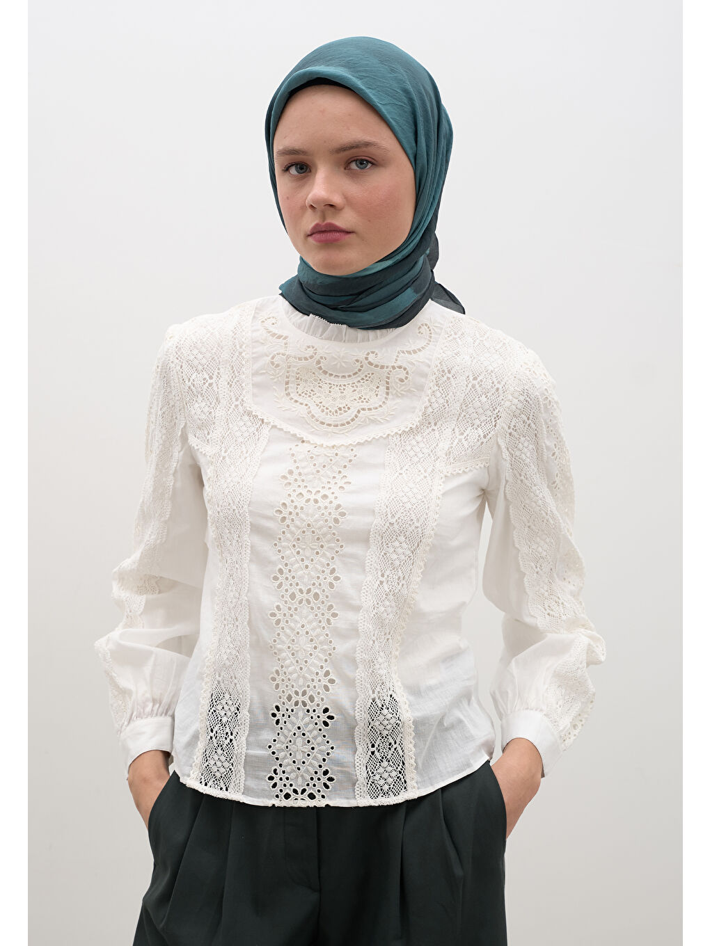 Ombre Desen Pamuklu Viskon Eşarp Lacivert-1