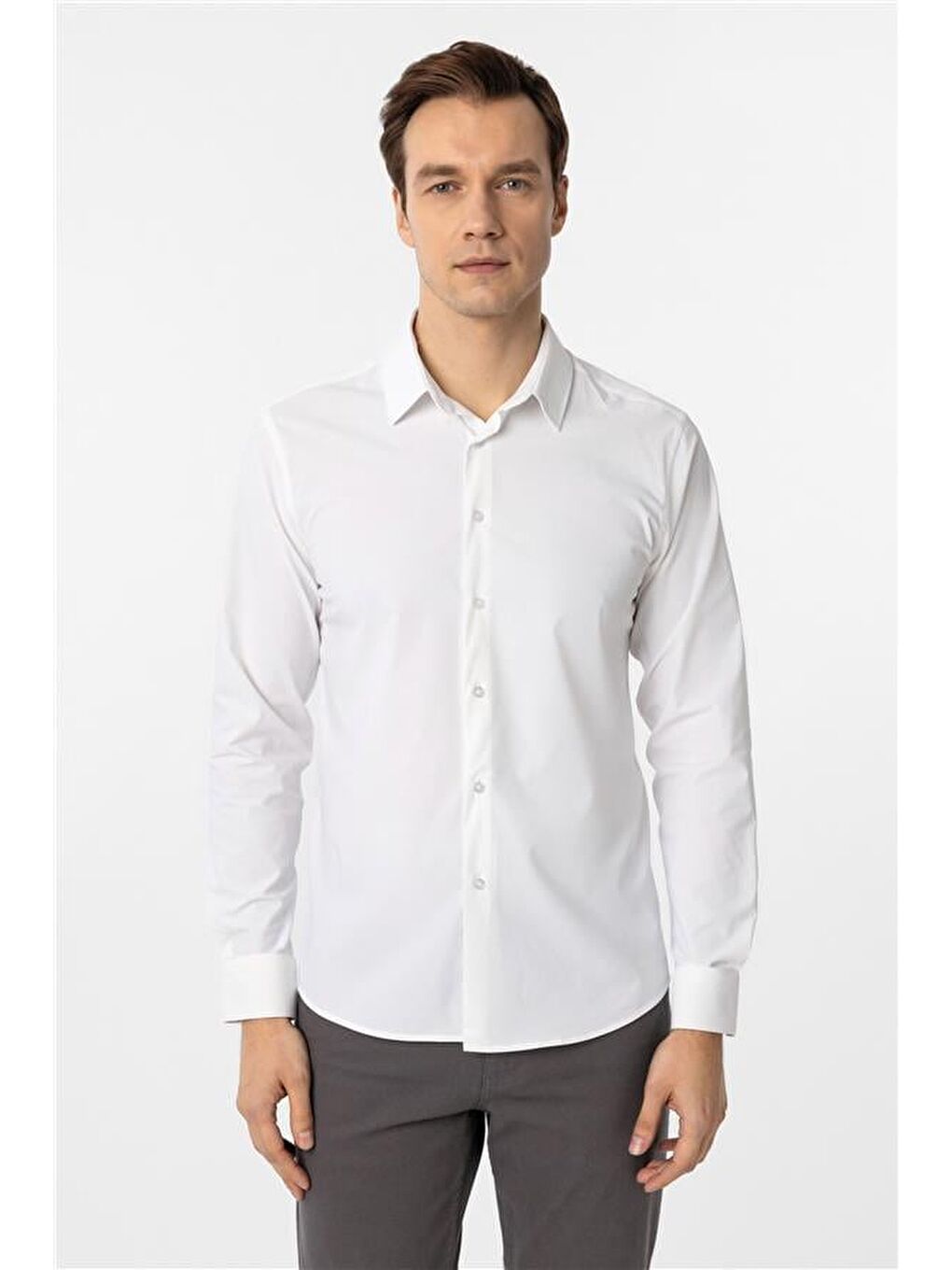 Beyaz Slim Düz Klasik Yaka Gömlek