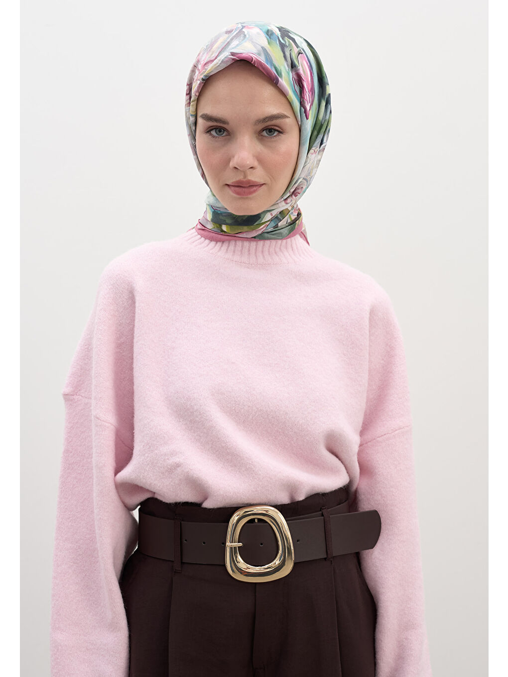 Nerıssa Desen Pamuklu Viskon Eşarp Pembe-3