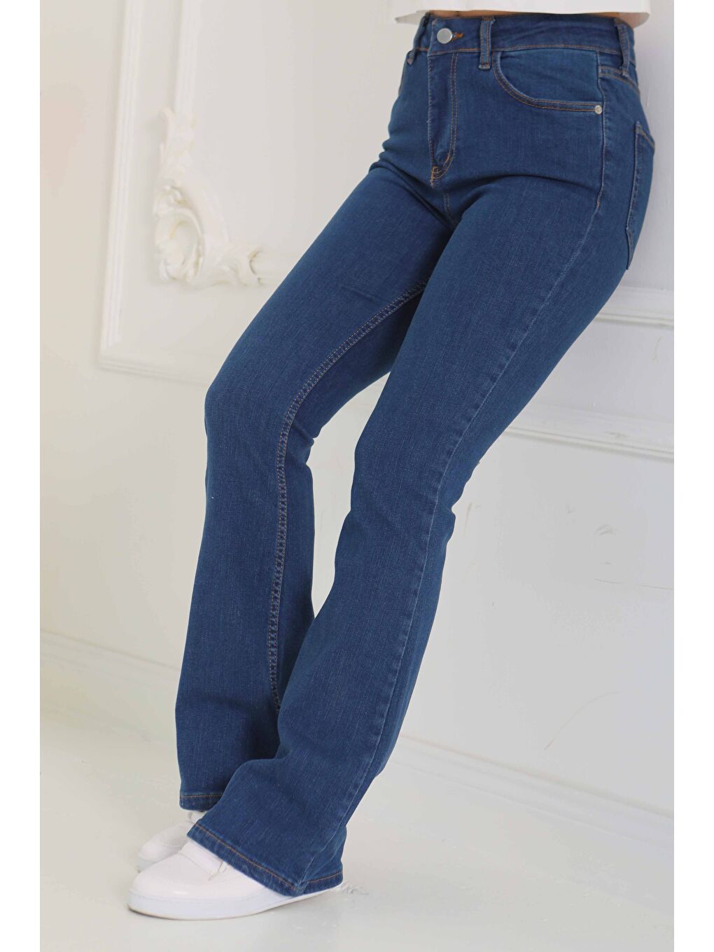 İspanyol Paça Jean Pantolon Koyu Mavi   26825-1