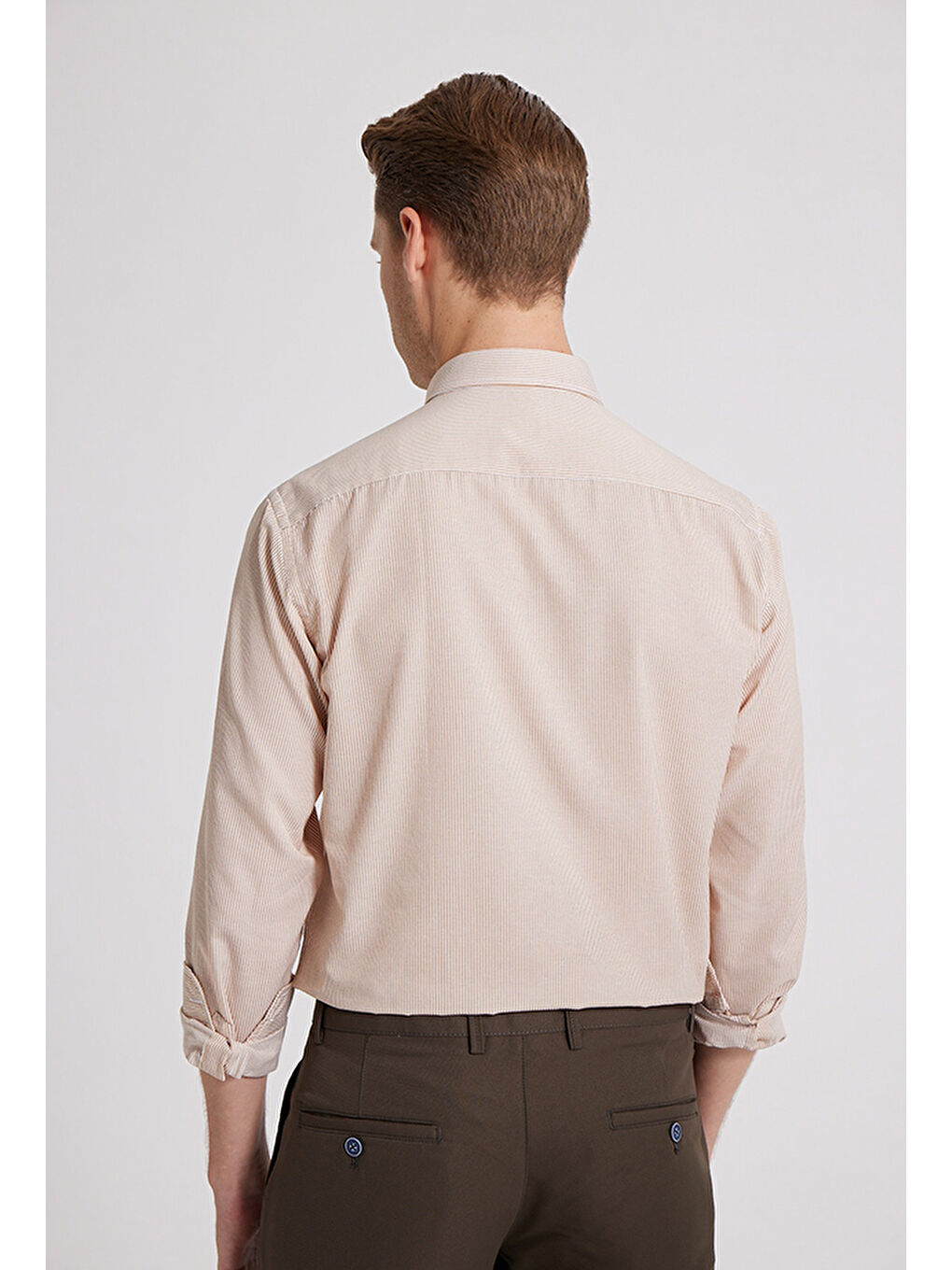 Slim Fit Kahverengi Çizgili Gömlek-3