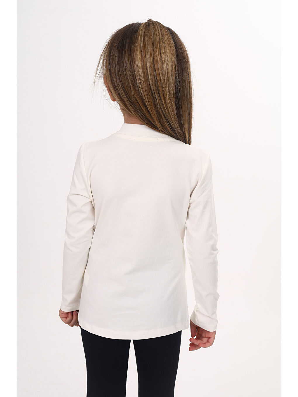 Ekru Kız Çocuk Önü Dantelli Okul Tişört-4