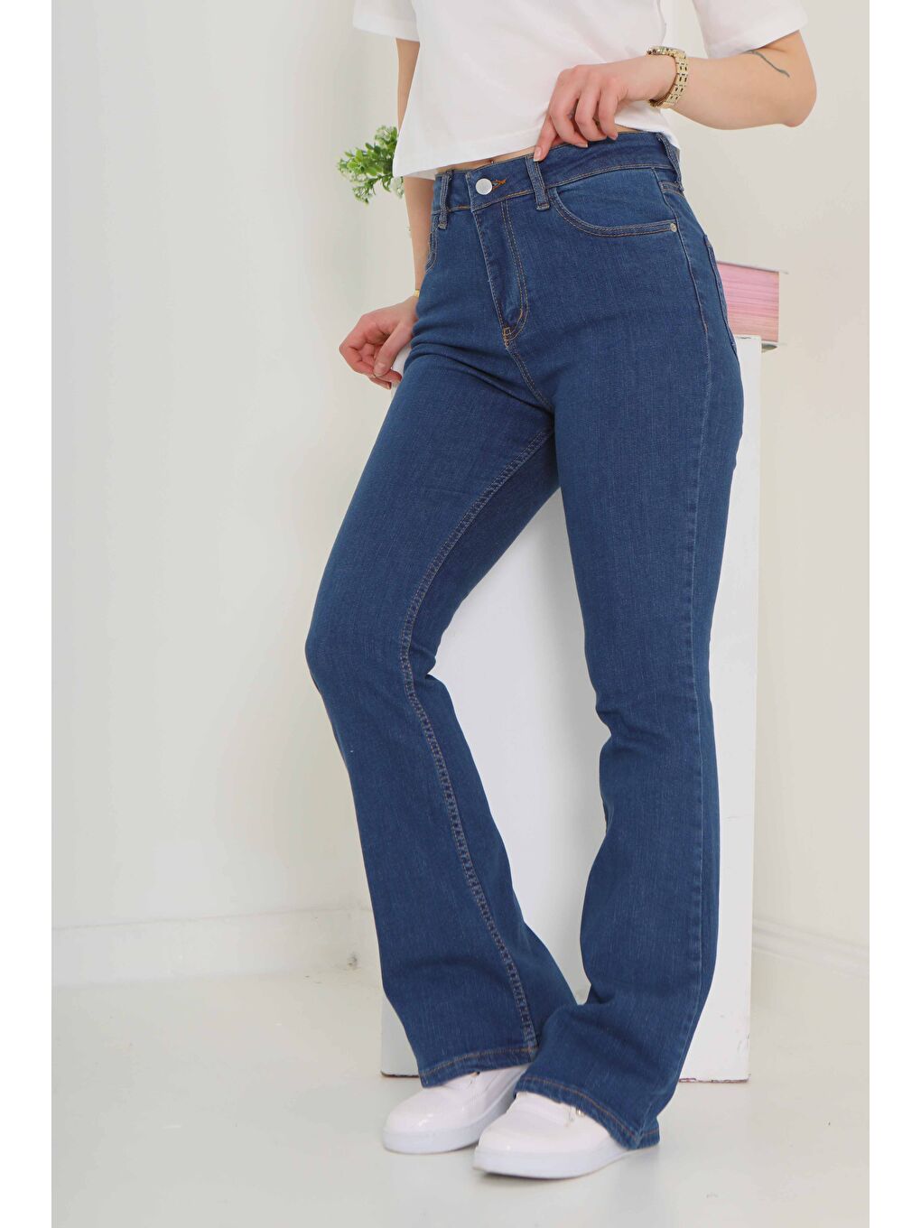 İspanyol Paça Jean Pantolon Koyu Mavi   26825-2