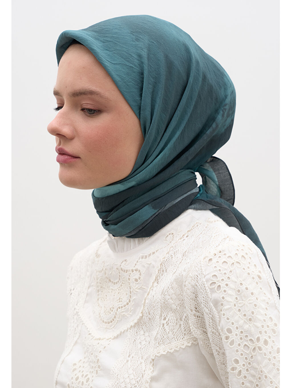 Ombre Desen Pamuklu Viskon Eşarp Lacivert-2