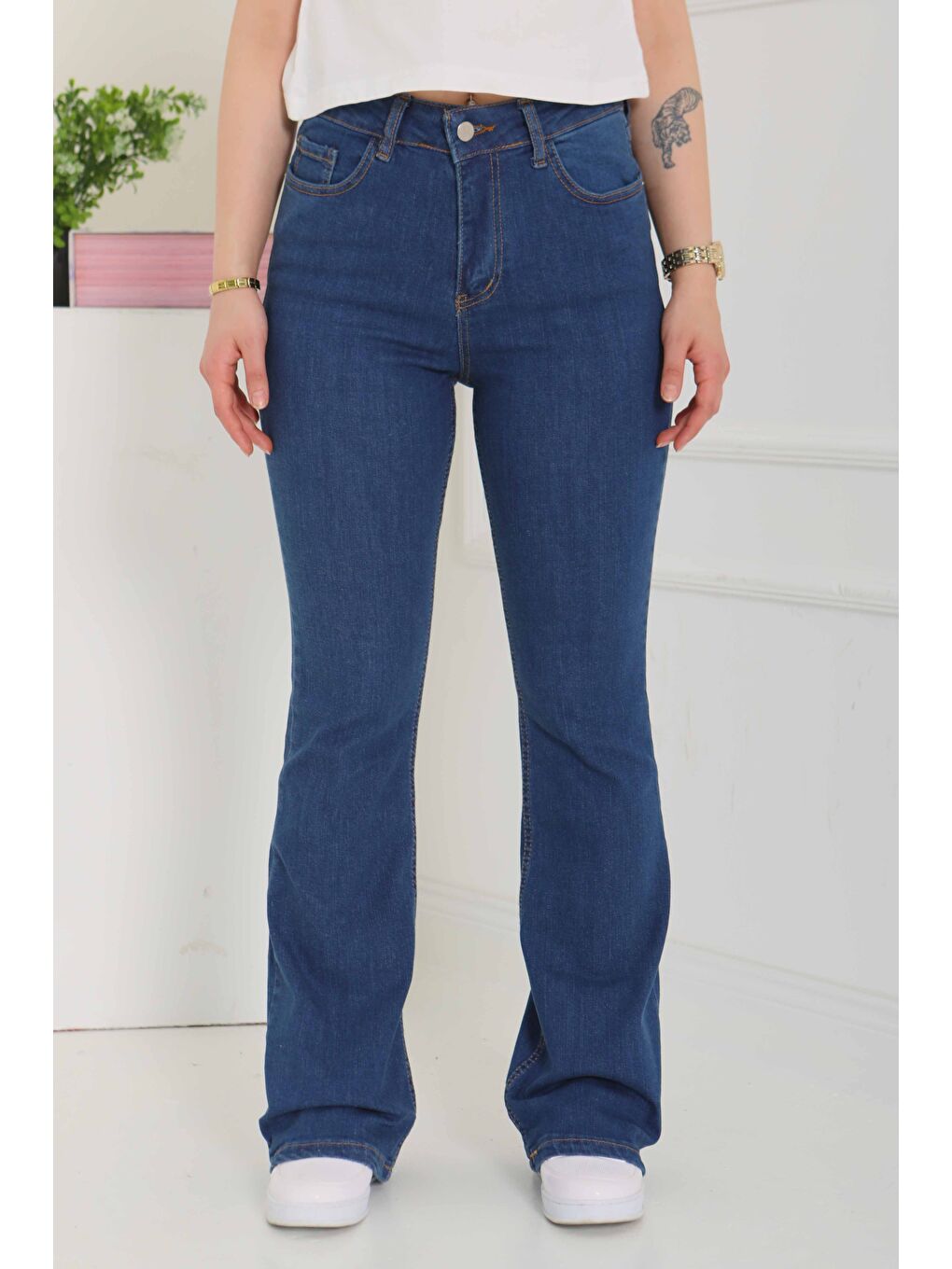 İspanyol Paça Jean Pantolon Koyu Mavi   26825-4