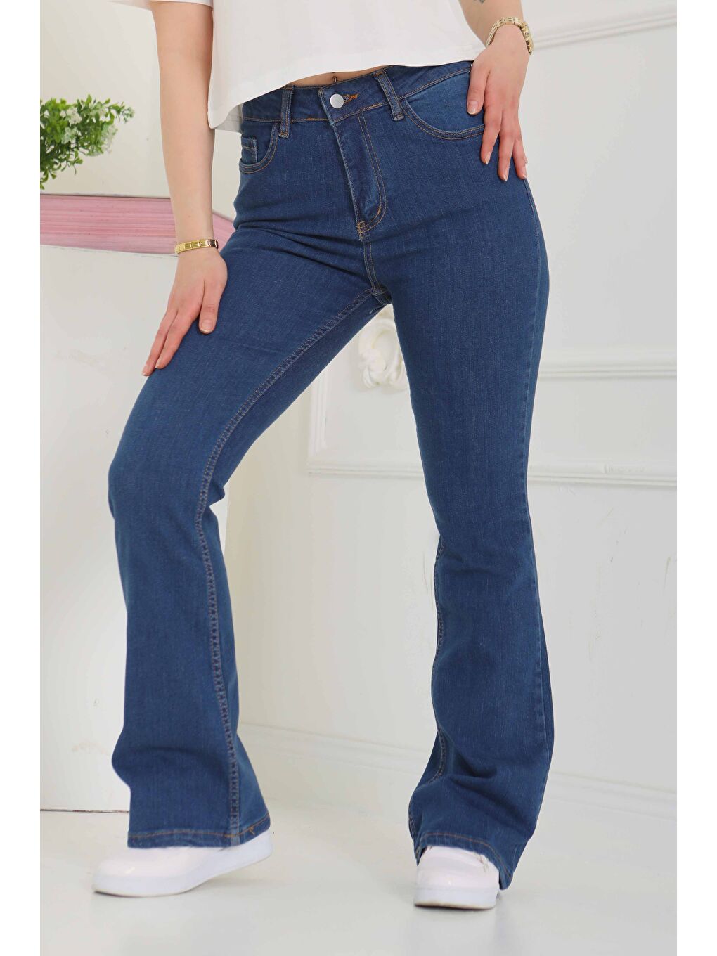 İspanyol Paça Jean Pantolon Koyu Mavi   26825-5