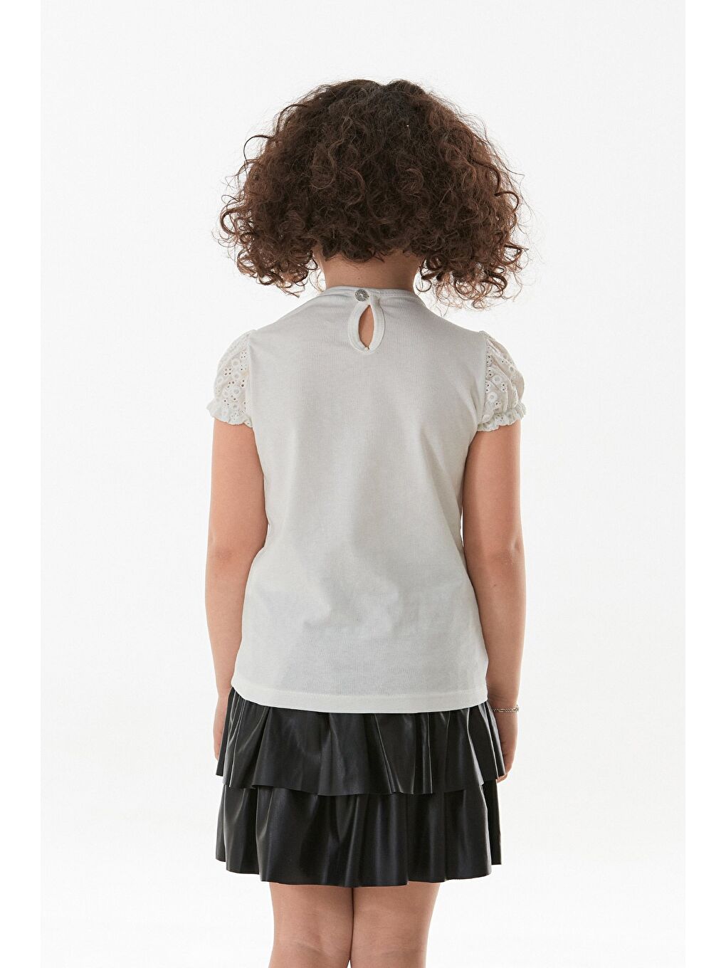 Ekru Fiyonk Detaylı Kız Çocuk Bluz-4