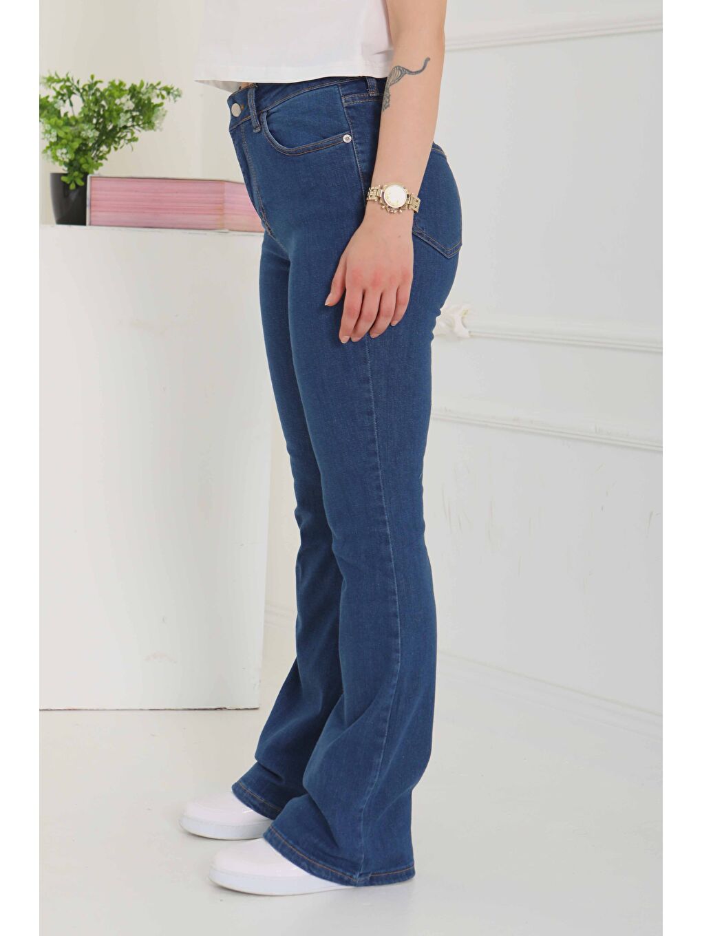 İspanyol Paça Jean Pantolon Koyu Mavi   26825-6