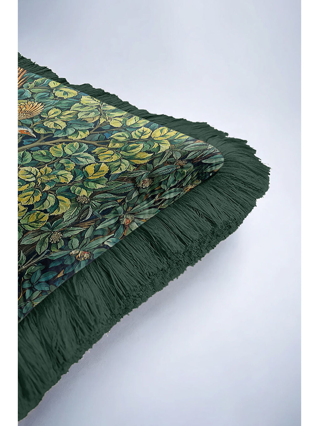 Karışık Lüks Doğal Bahçe Saçaklı Yastık Kılıfı - Vintage Orman Bohem Yeşil Püsküllü Kırlent Kılıfı-6