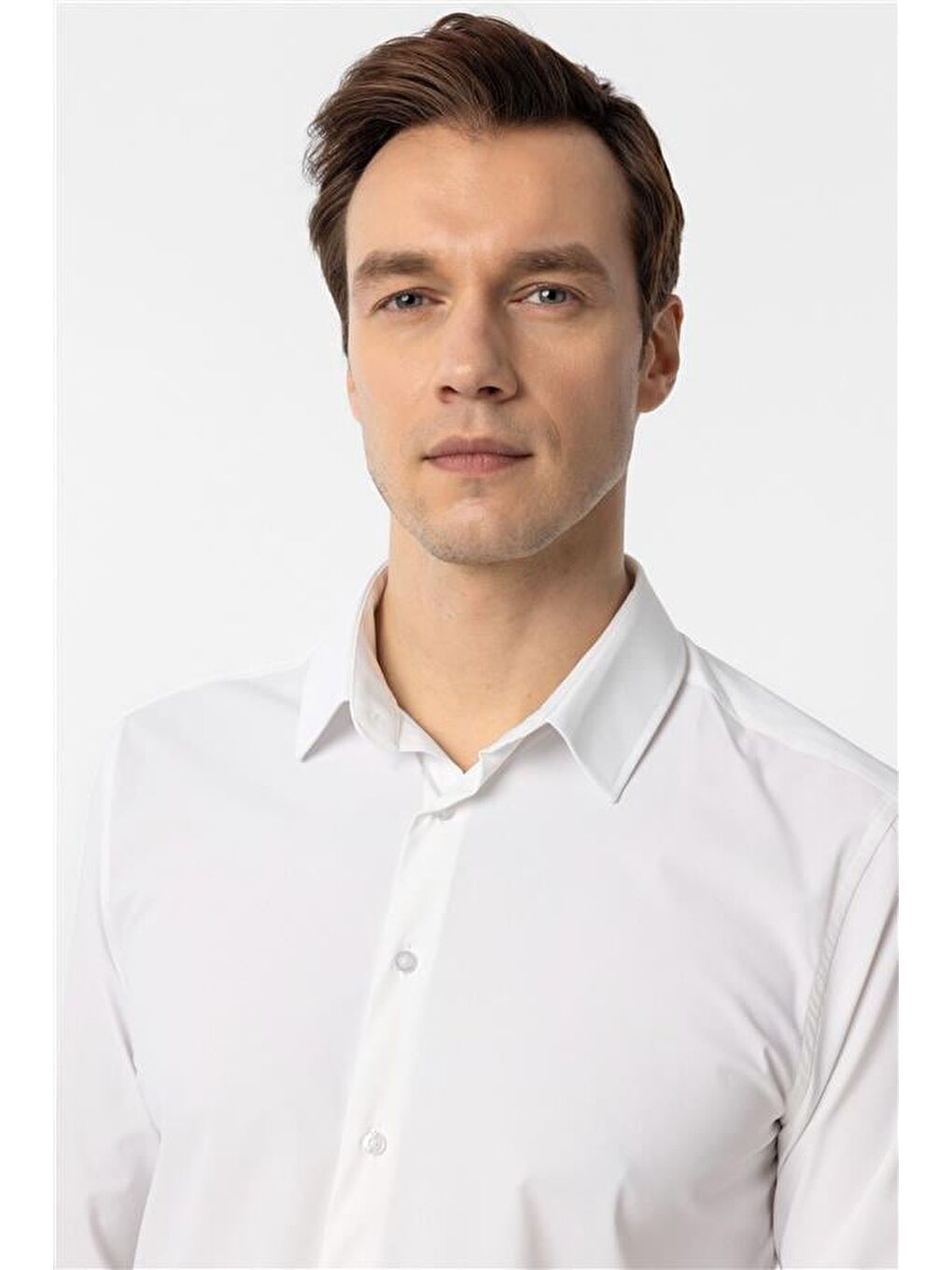 Beyaz Slim Düz Klasik Yaka Gömlek-2