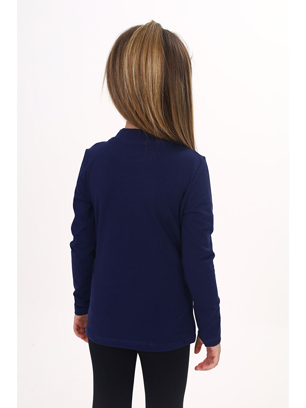 Lacivert Kız Çocuk Önü Dantelli Okul Tişört-3