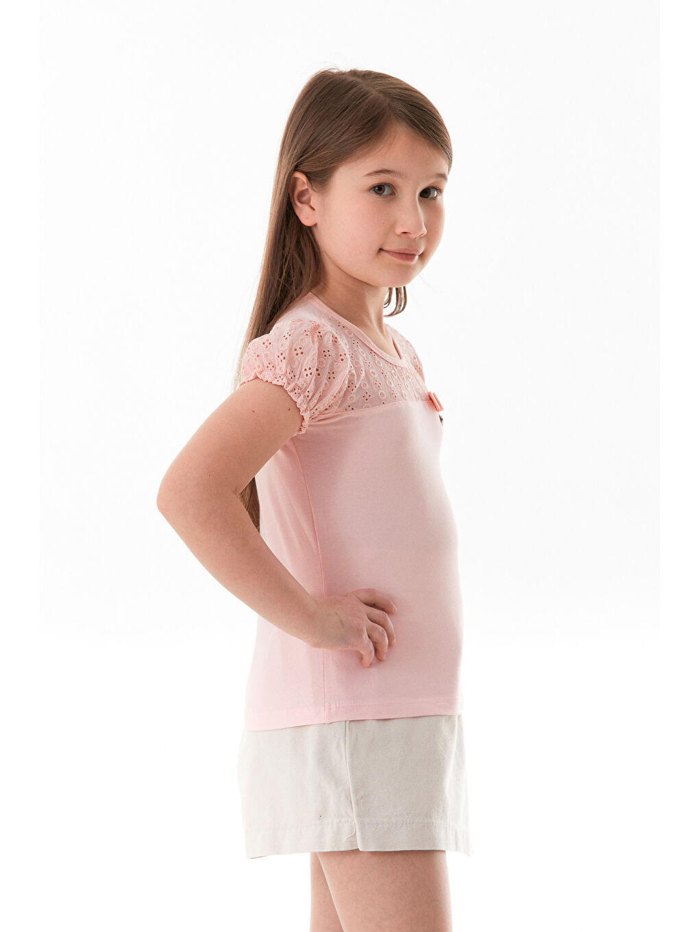 Pembe Fiyonk Detaylı Kız Çocuk Bluz-2