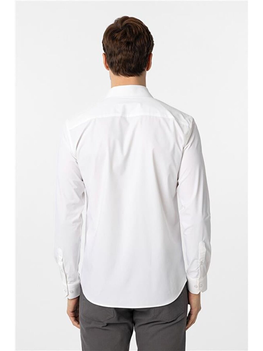 Beyaz Slim Düz Klasik Yaka Gömlek-3