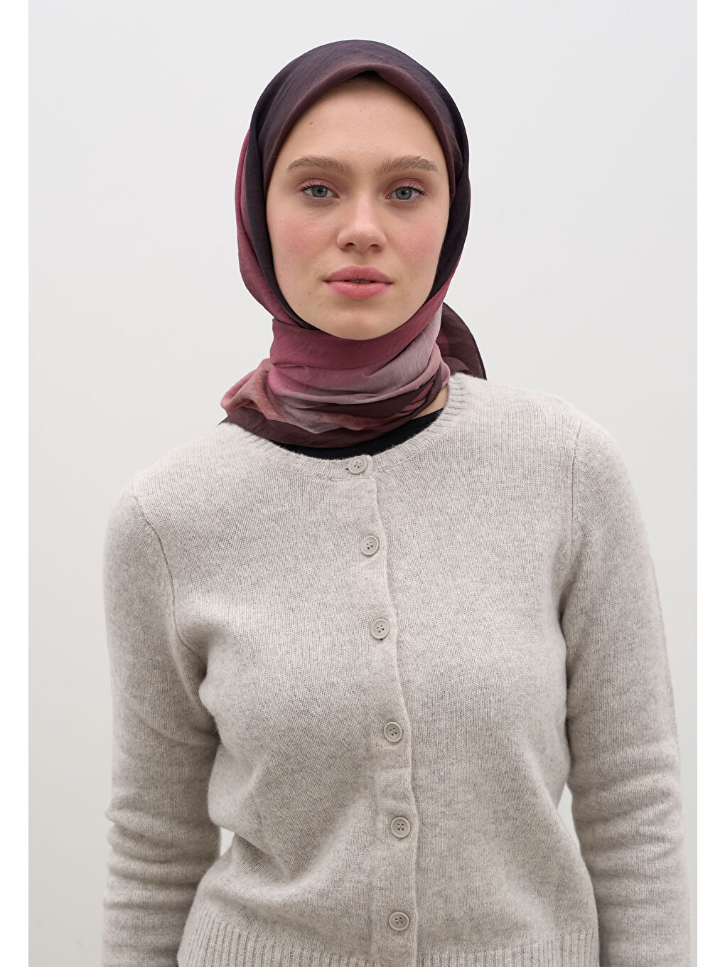 Ombre Desen Pamuklu Viskon Eşarp Bordo-1