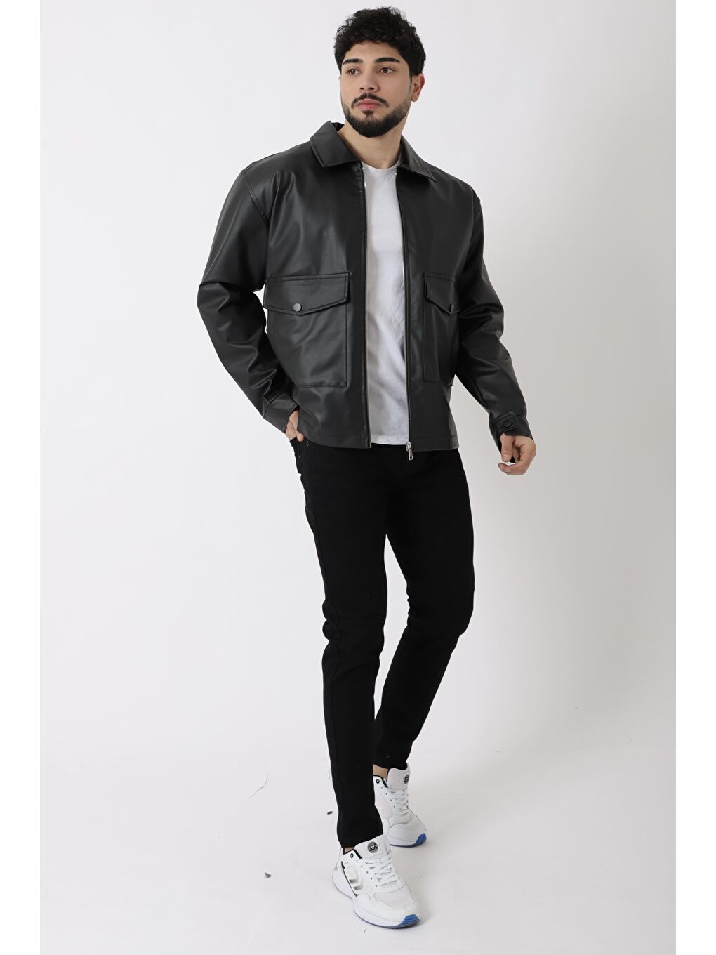 Siyah Torba Cepli Yakalı Suni Deri Mont PLDP 2997_50444-4