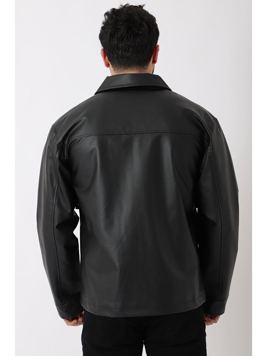 Siyah Torba Cepli Yakalı Suni Deri Mont PLDP 2997_50444-5