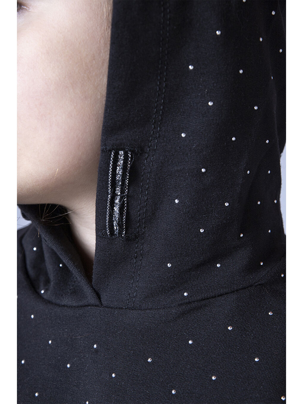 Siyah Kız Çocuk Taş İşlemeli Sweatshirt-1