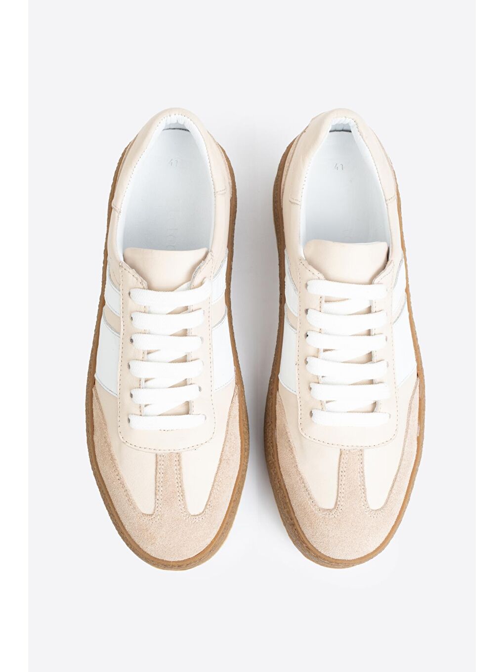 Bej Şerit Detaylı Klasik Deri Spor Ayakkabı-5