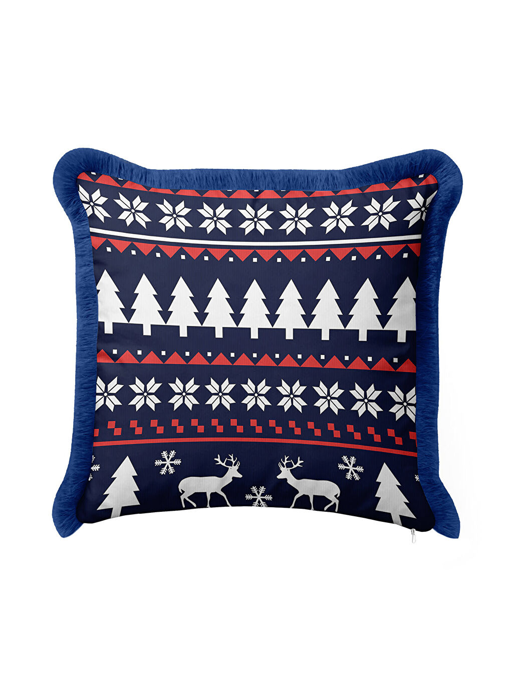 Karışık Nordik Kar Kristal Saçaklı Yastık Kılıfı - Kış Atmosferi İskandinav Lacivert Püsküllü Kırlent Kılıfı-4