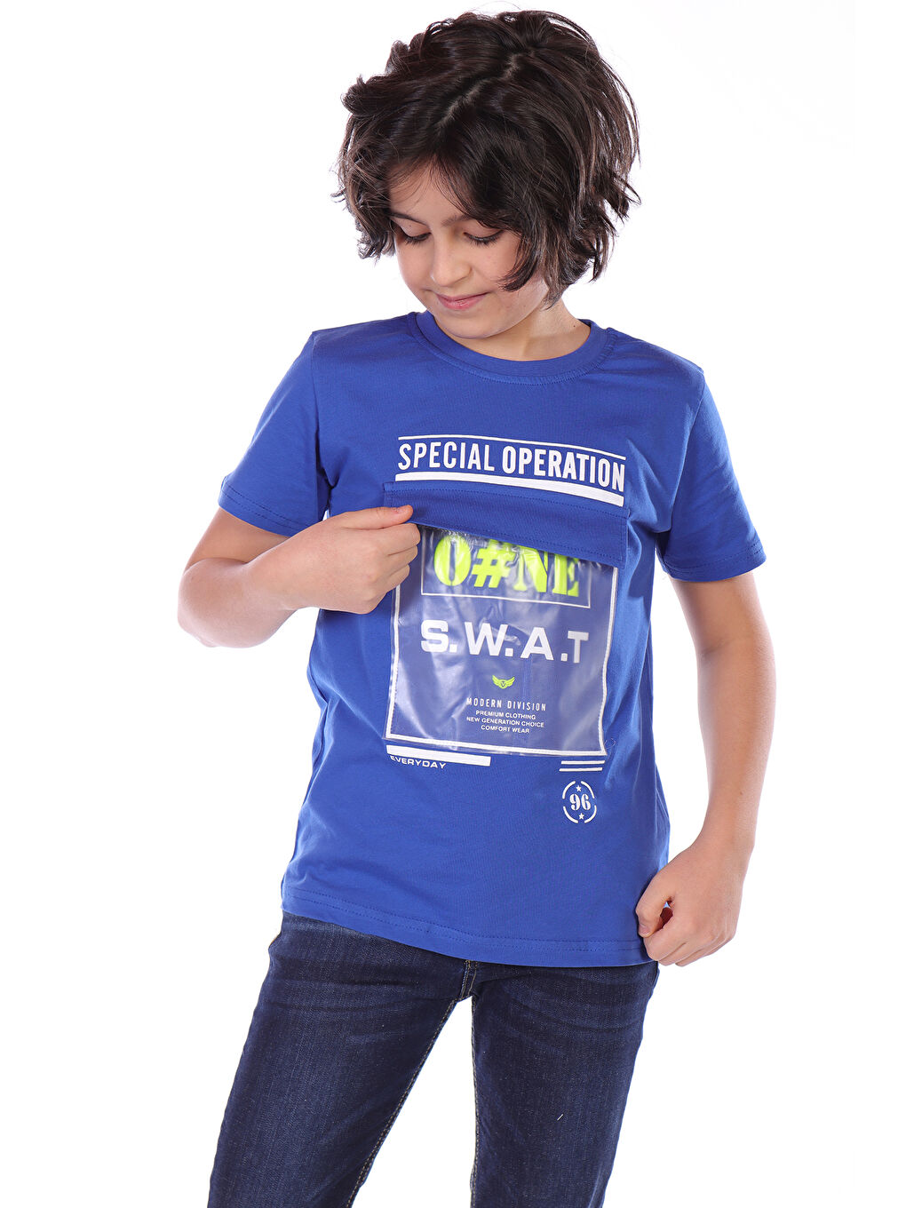 Mavi Erkek Çocuk Süs Cepli Special Operation Baskılı Tişört-1