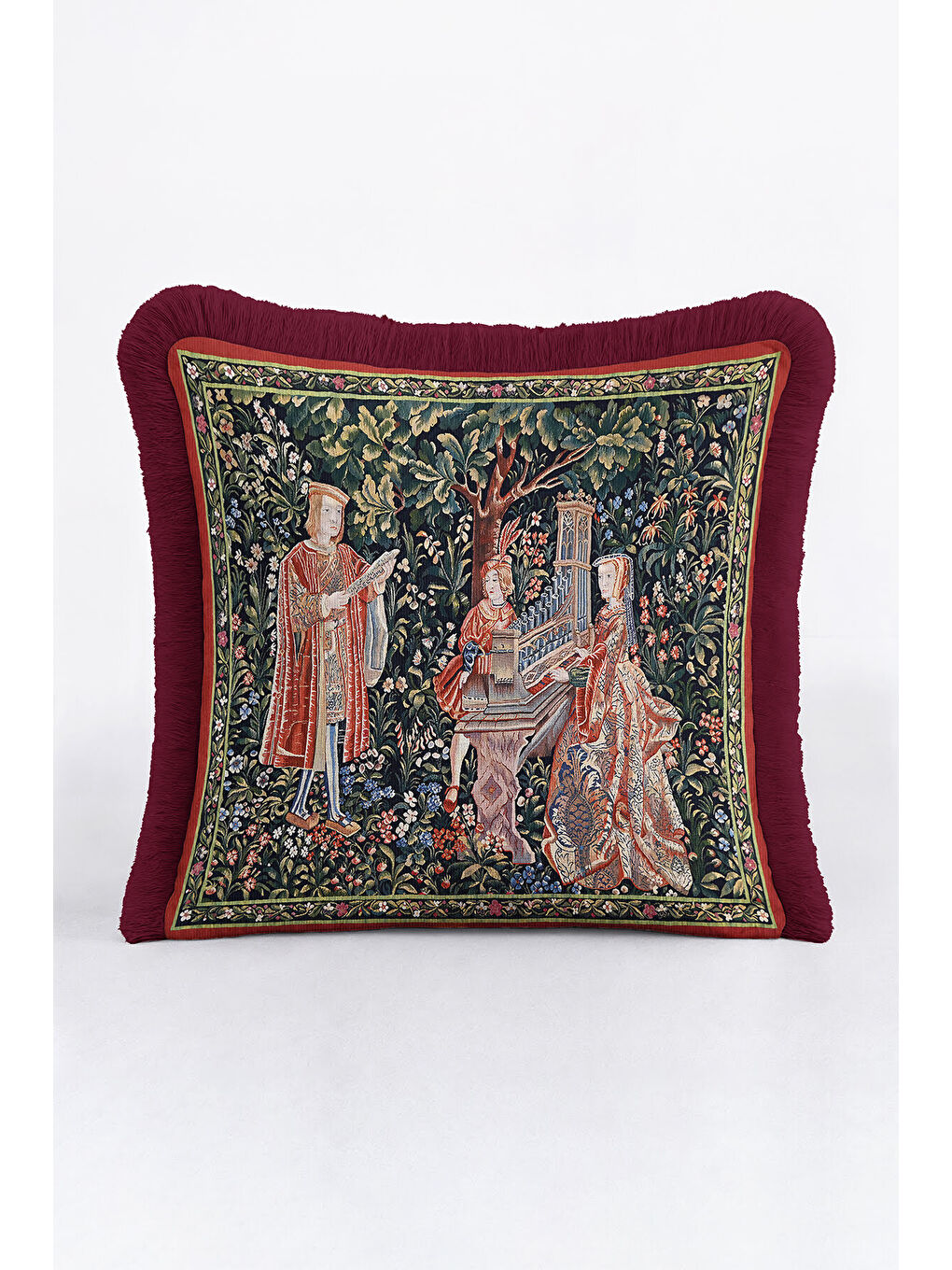Karışık Avangard Fransız Saray Saçaklı Yastık Kılıfı - Sanatı Vintage Rustik Bordo Püsküllü Kırlent Kılıfı-4