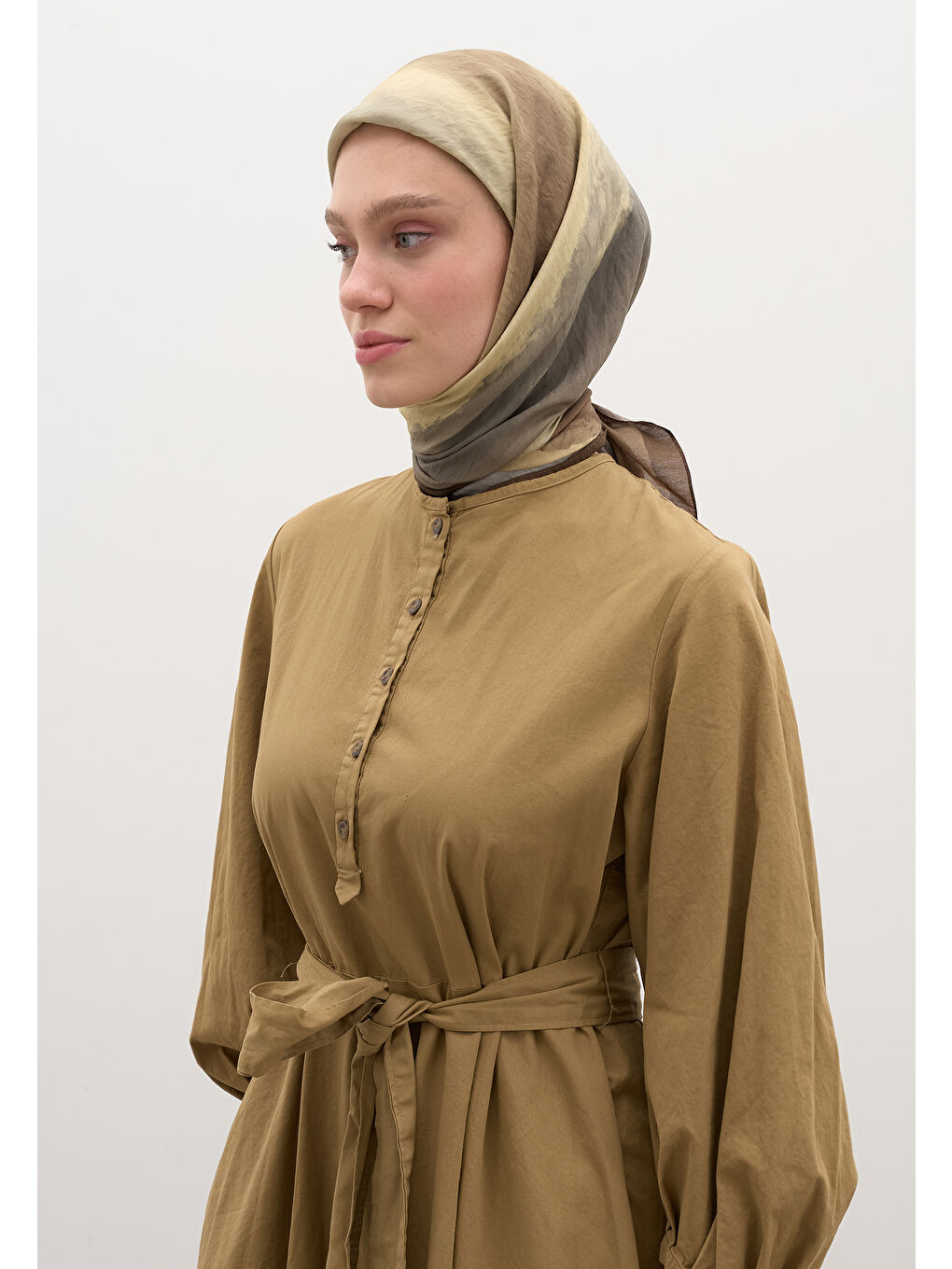 Gri Ombre Desen Pamuklu Viskon Eşarp Füme