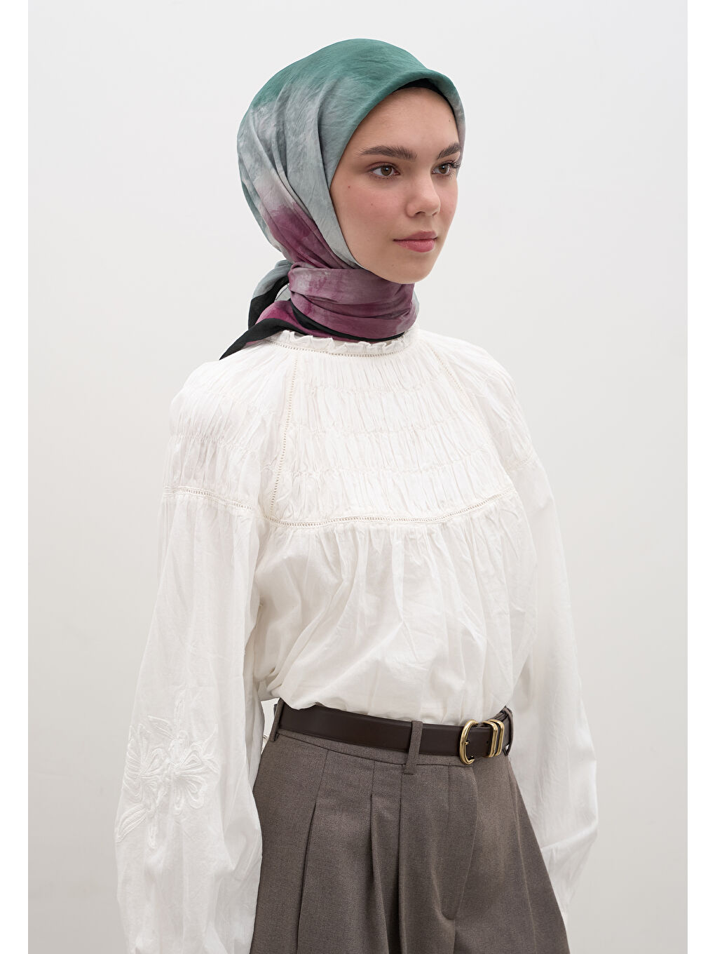 Ombre Desen Pamuklu Viskon Eşarp Mint Yeşili