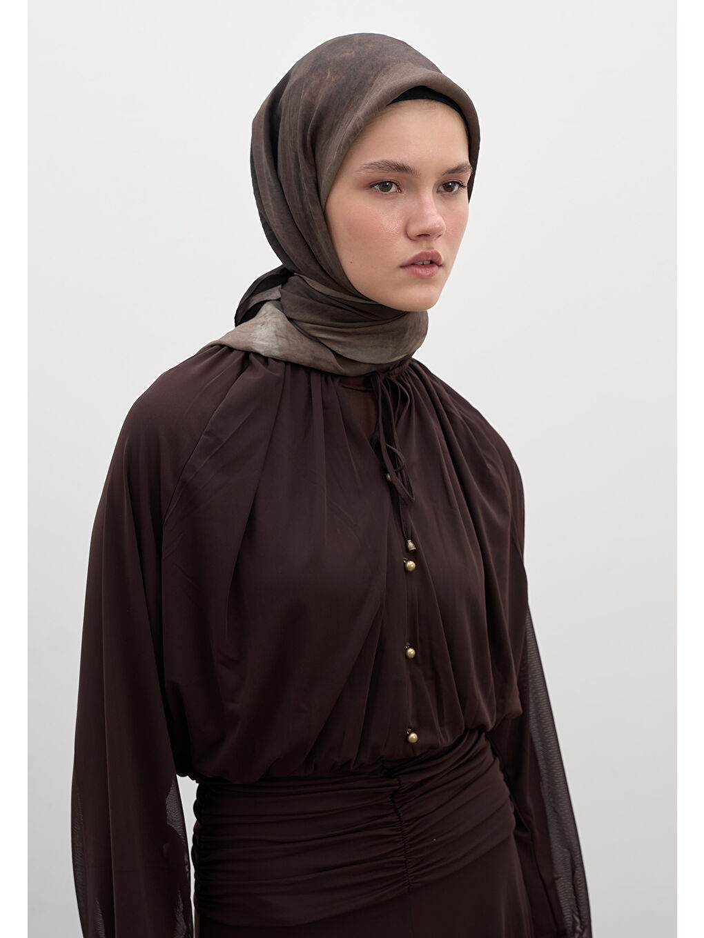 Kahverengi Ombre Desen Pamuklu Viskon Eşarp Kahve-2