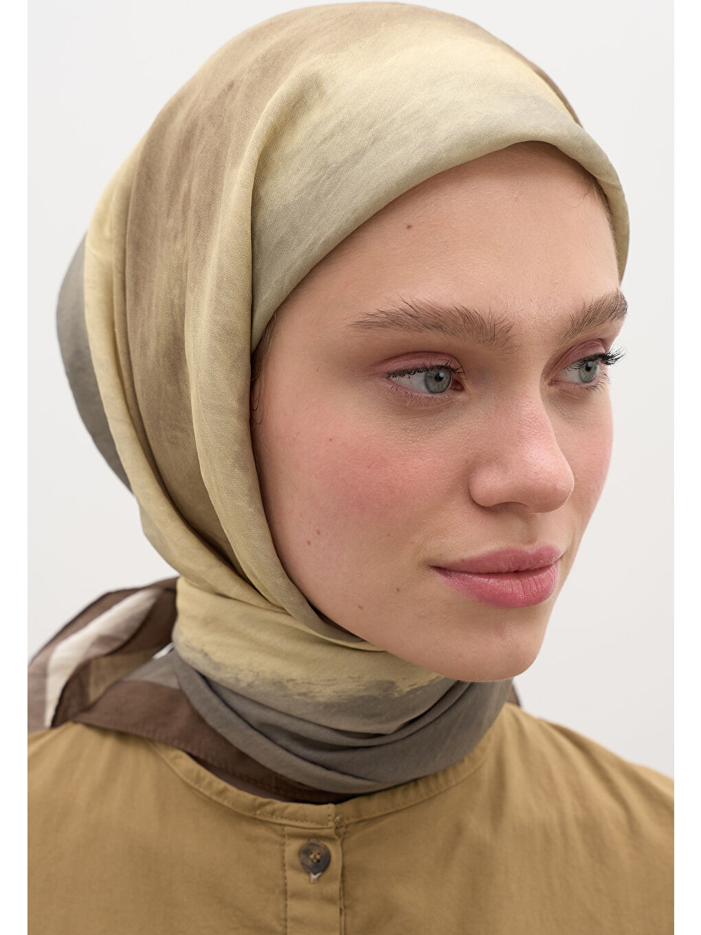 Gri Ombre Desen Pamuklu Viskon Eşarp Füme-1