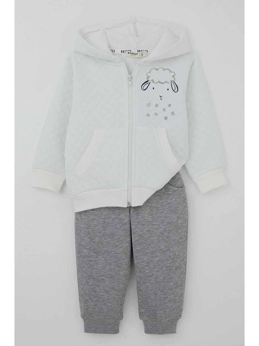 Erkek Bebek Eşofman Takımı Sevimli Kuzucuk Baskılı Ekru (6 Ay-1.5 Yaş)