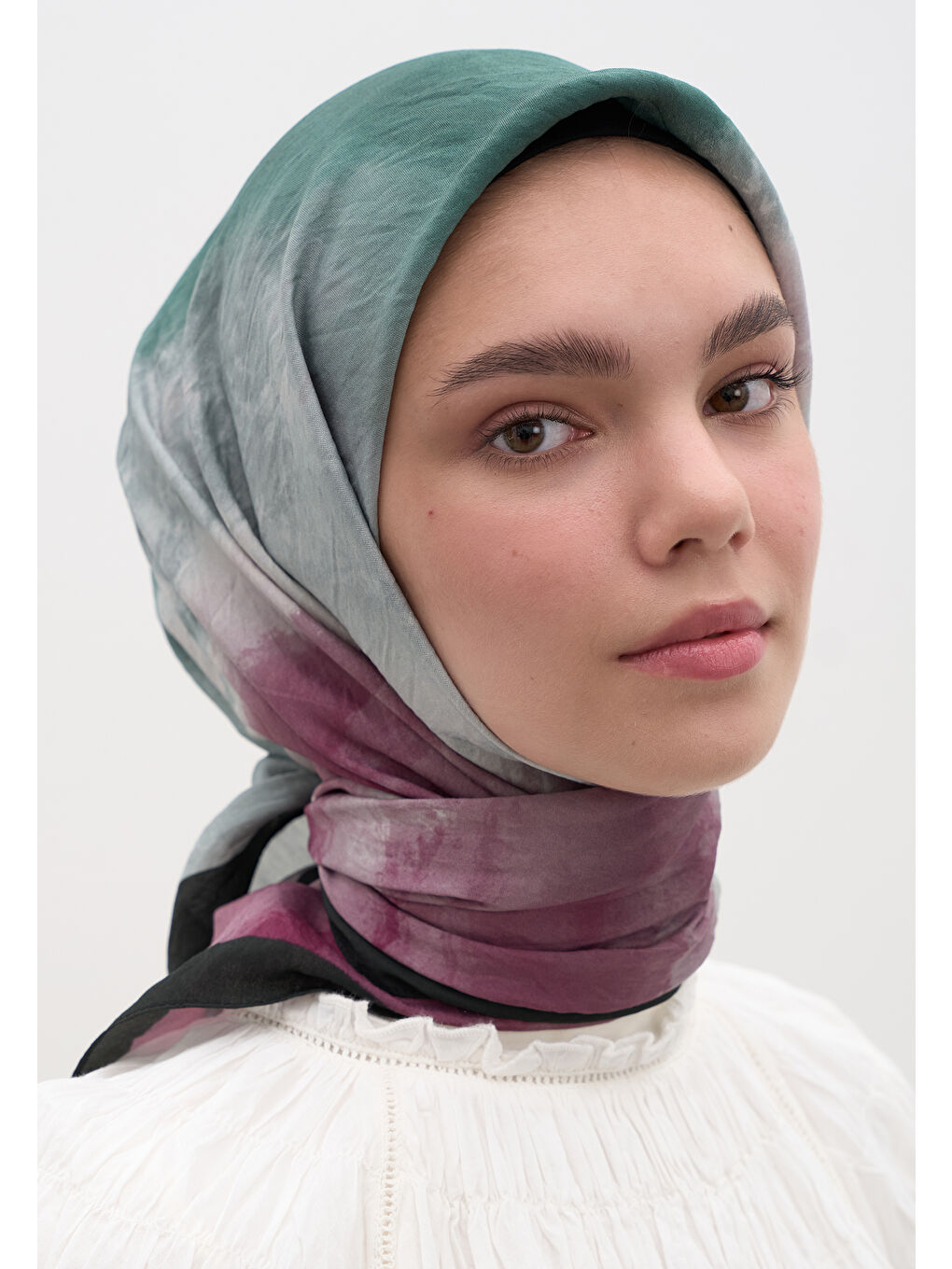 Ombre Desen Pamuklu Viskon Eşarp Mint Yeşili-1