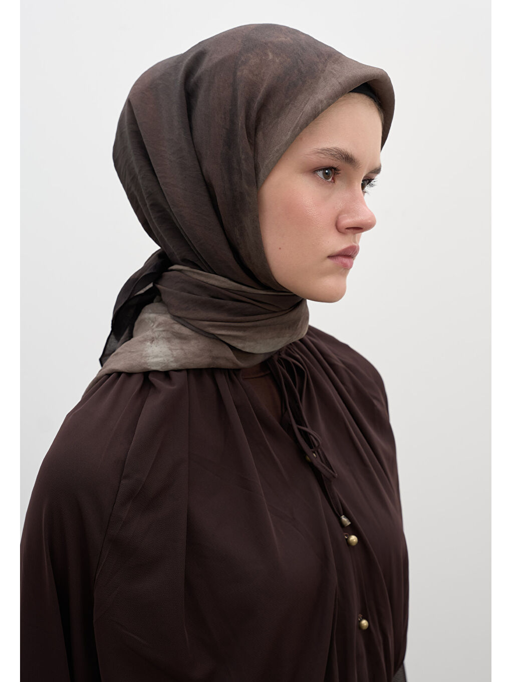 Kahverengi Ombre Desen Pamuklu Viskon Eşarp Kahve-3