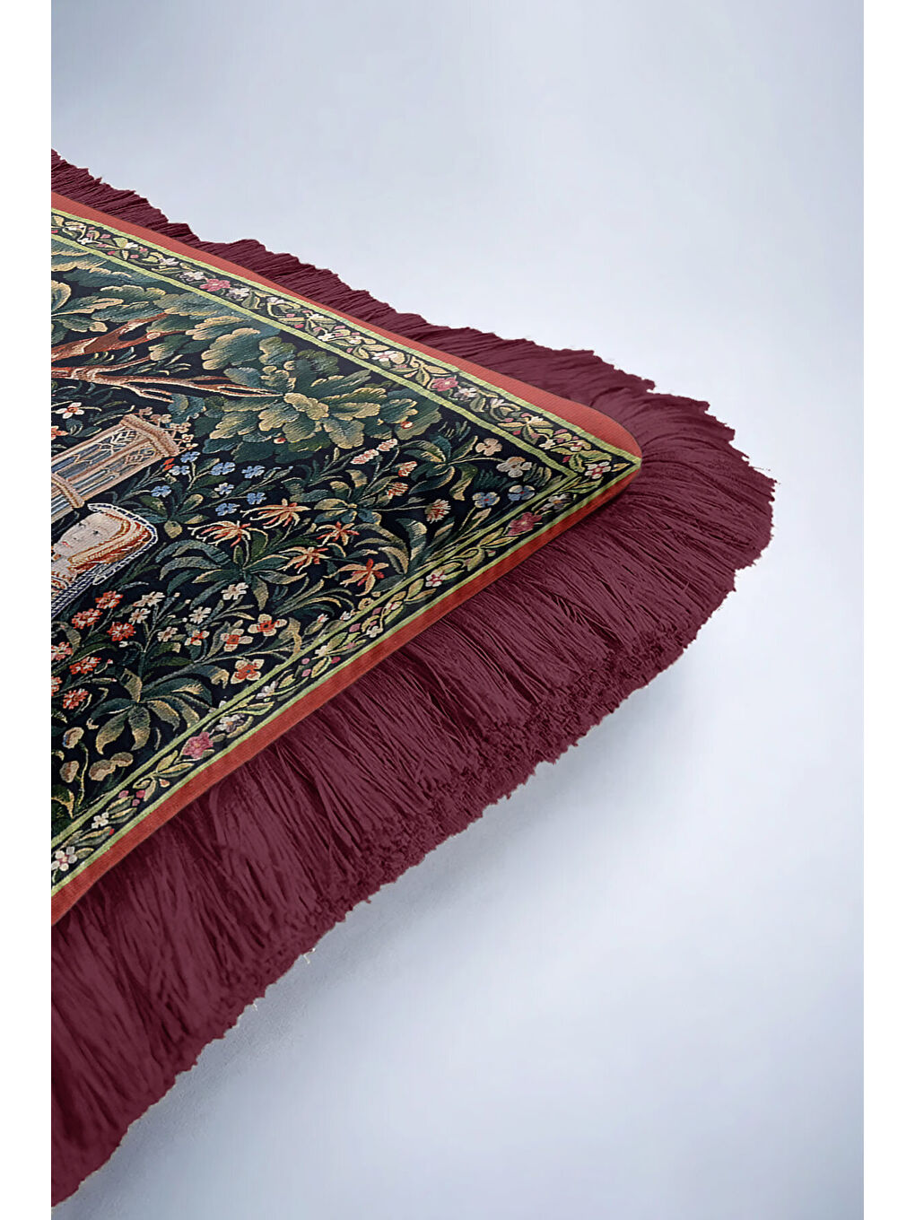 Karışık Avangard Fransız Saray Saçaklı Yastık Kılıfı - Sanatı Vintage Rustik Bordo Püsküllü Kırlent Kılıfı-6