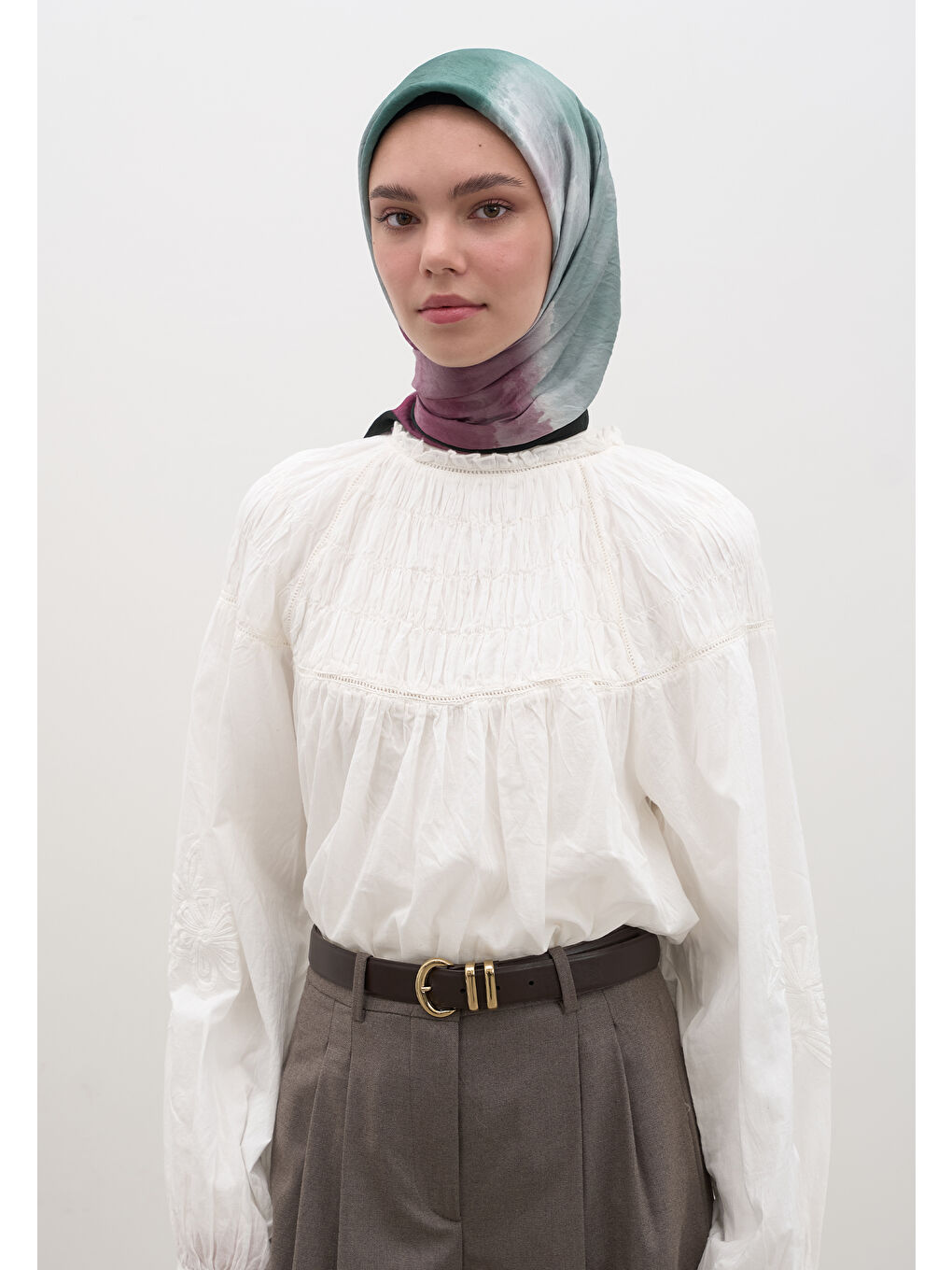 Ombre Desen Pamuklu Viskon Eşarp Mint Yeşili-2