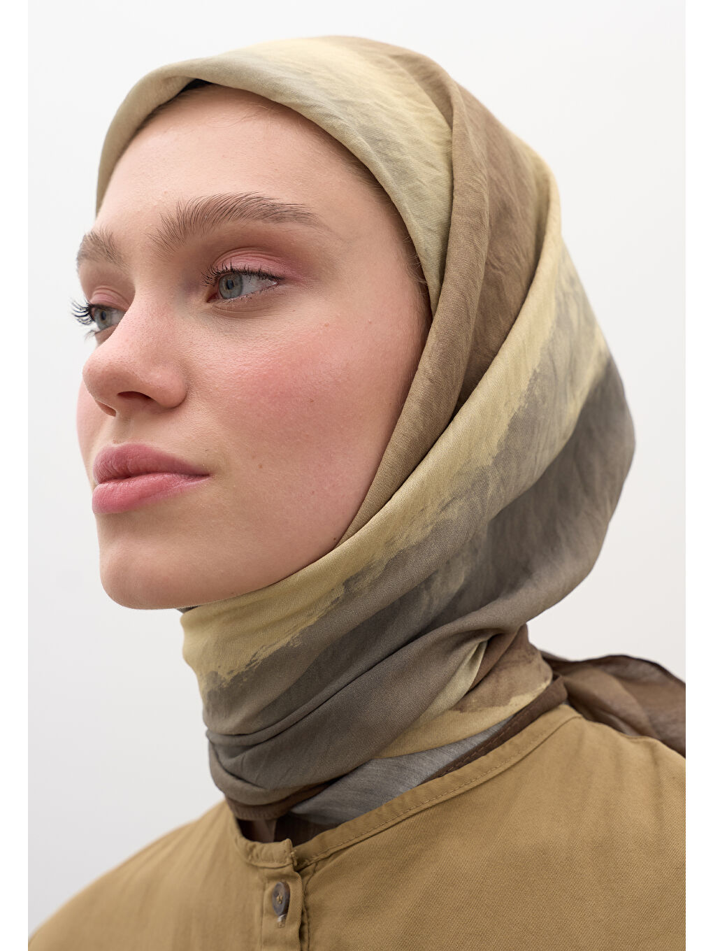 Gri Ombre Desen Pamuklu Viskon Eşarp Füme-3