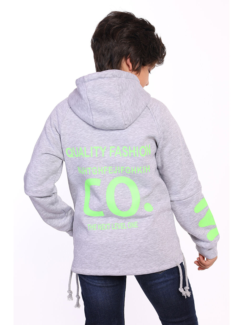 Gri Erkek Çocuk Kapüşonlu Baskılı Hırka-1