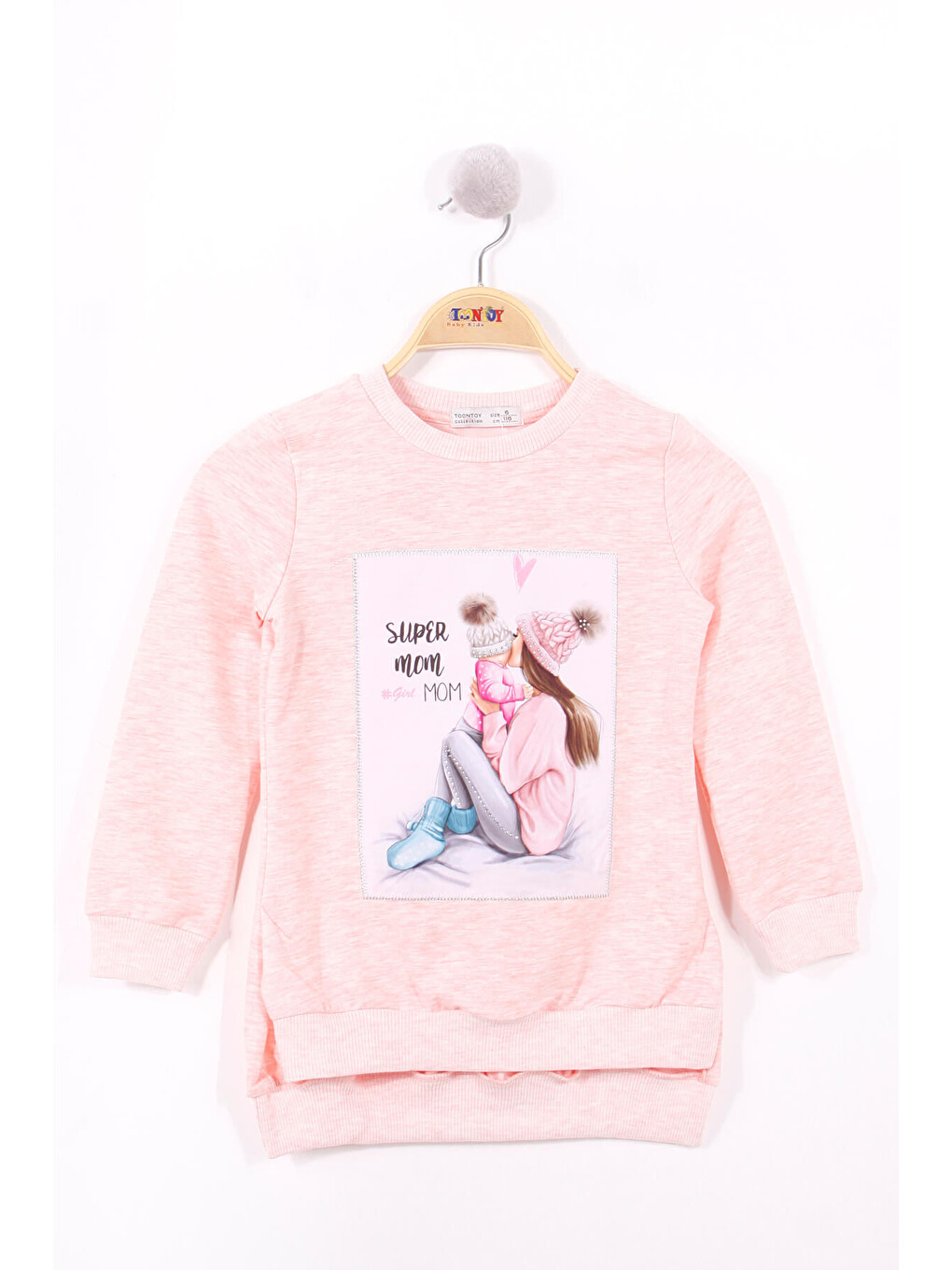 Pembe Kız Çocuk Anne Kız Baskılı Sweatshirt