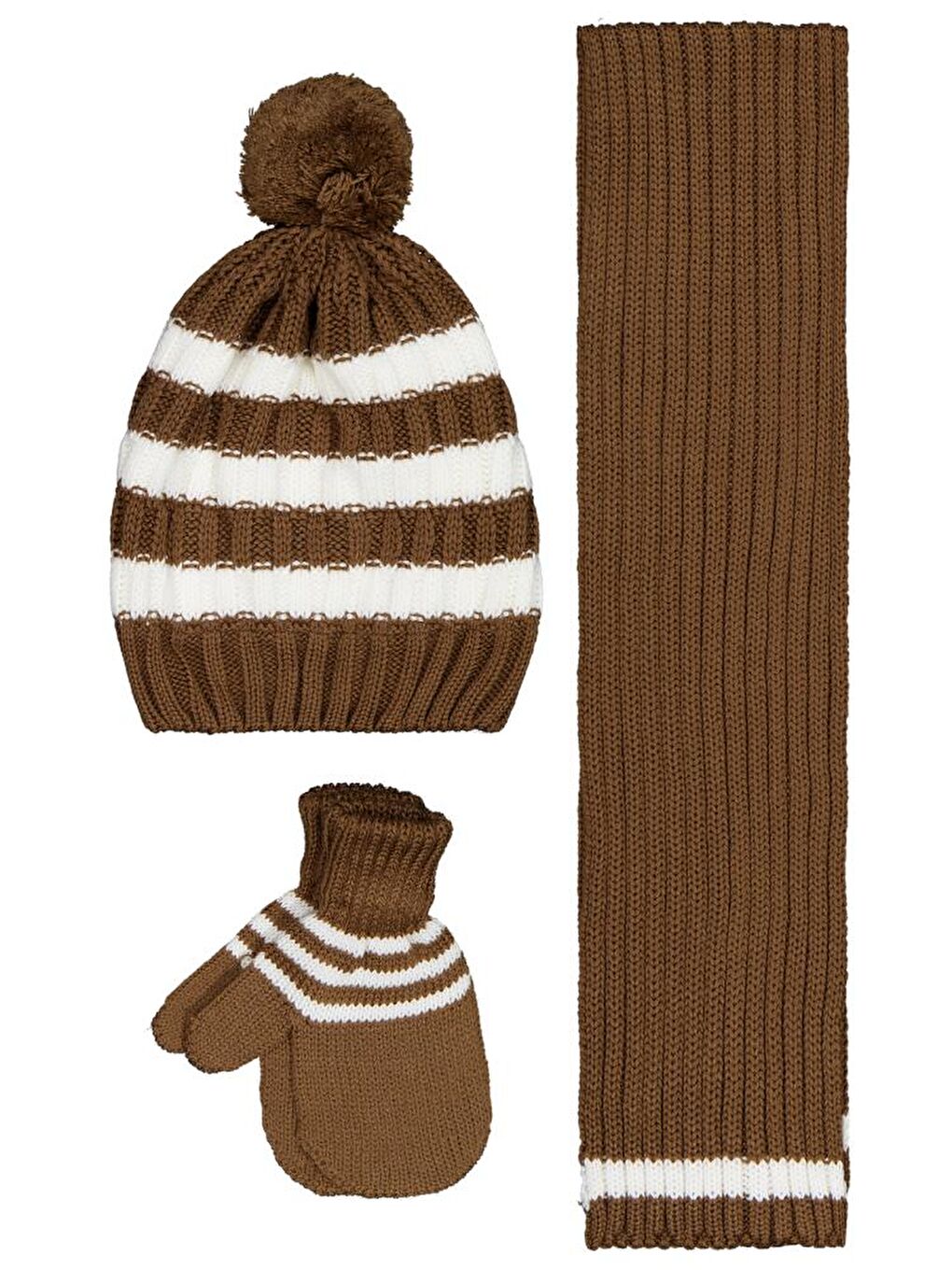 Baby 6-18 Ay Atkı Bere Eldiven Set - Kahverengi Standart