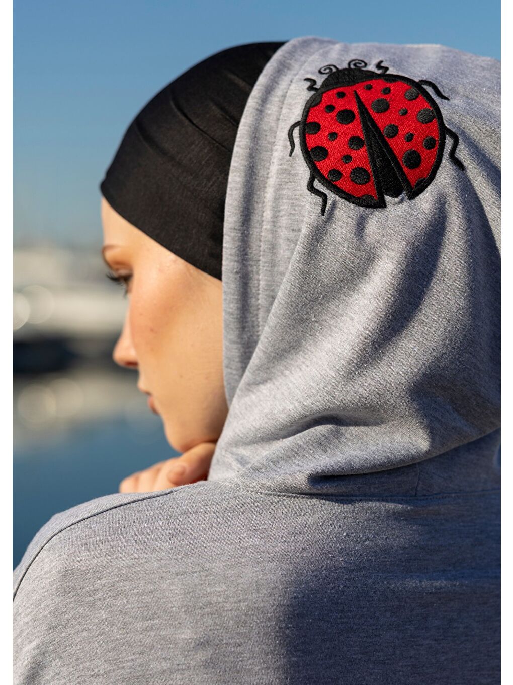 Gri Tesettür Eşofman Üstü Uğur Böceği-1