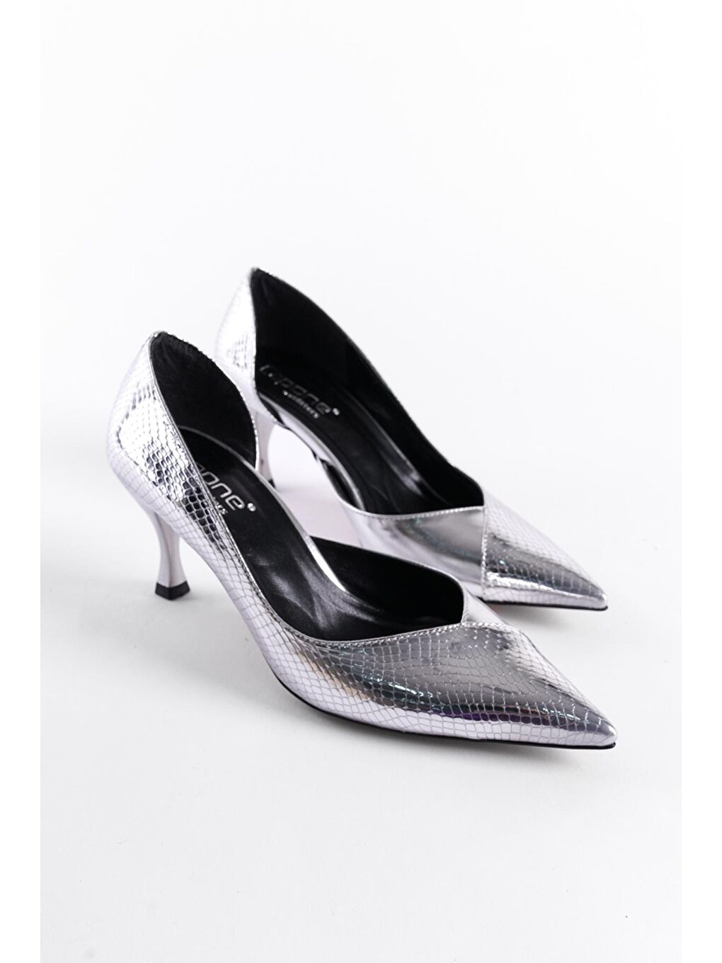 Gri Orta Topuklu Stiletto